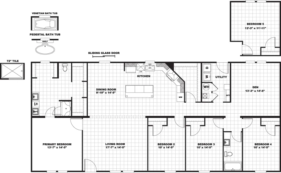 The VISION Floor Plan. This Manufactured Mobile Home features 4 bedrooms and 2 baths.