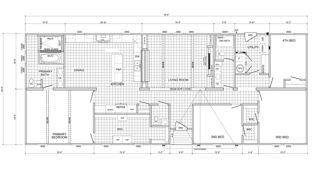 The THE HEXAGON Floor Plan. This Manufactured Mobile Home features 4 bedrooms and 3 baths.