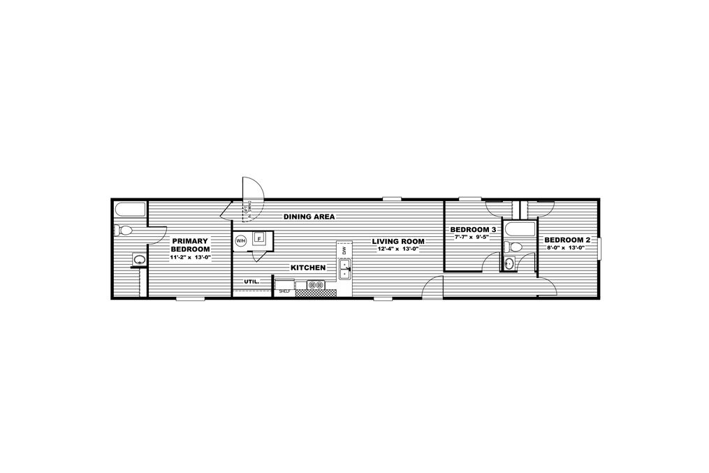 The ELATION Floor Plan. This Manufactured Mobile Home features 3 bedrooms and 2 baths.