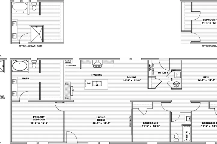 The CROCKETT Floor Plan. This Manufactured Mobile Home features 3 bedrooms and 2 baths.