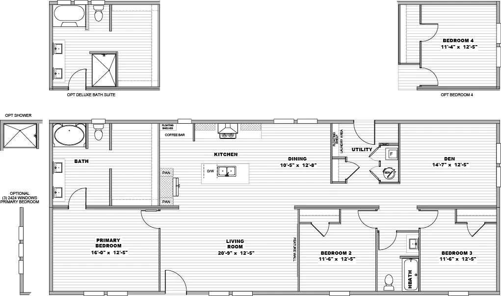 The CROCKETT Floor Plan. This Manufactured Mobile Home features 3 bedrooms and 2 baths.