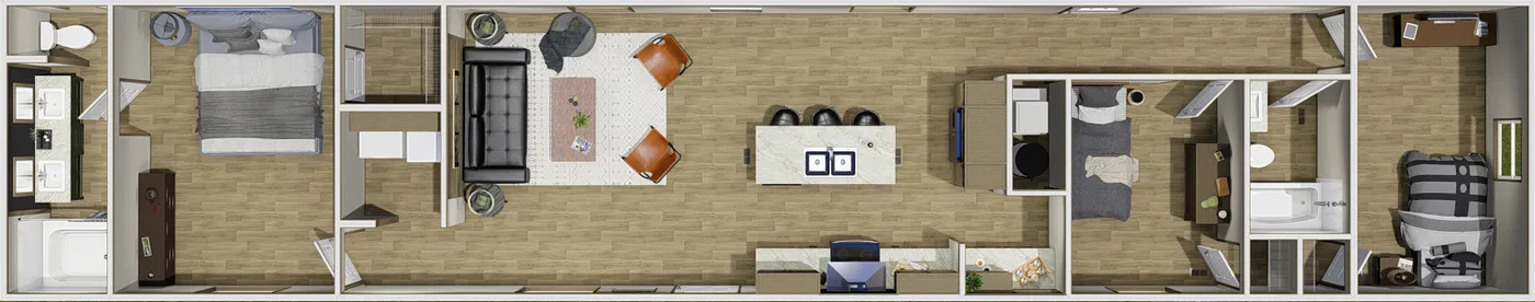 The VOYAGE Floor Plan. This Manufactured Mobile Home features 3 bedrooms and 2 baths.