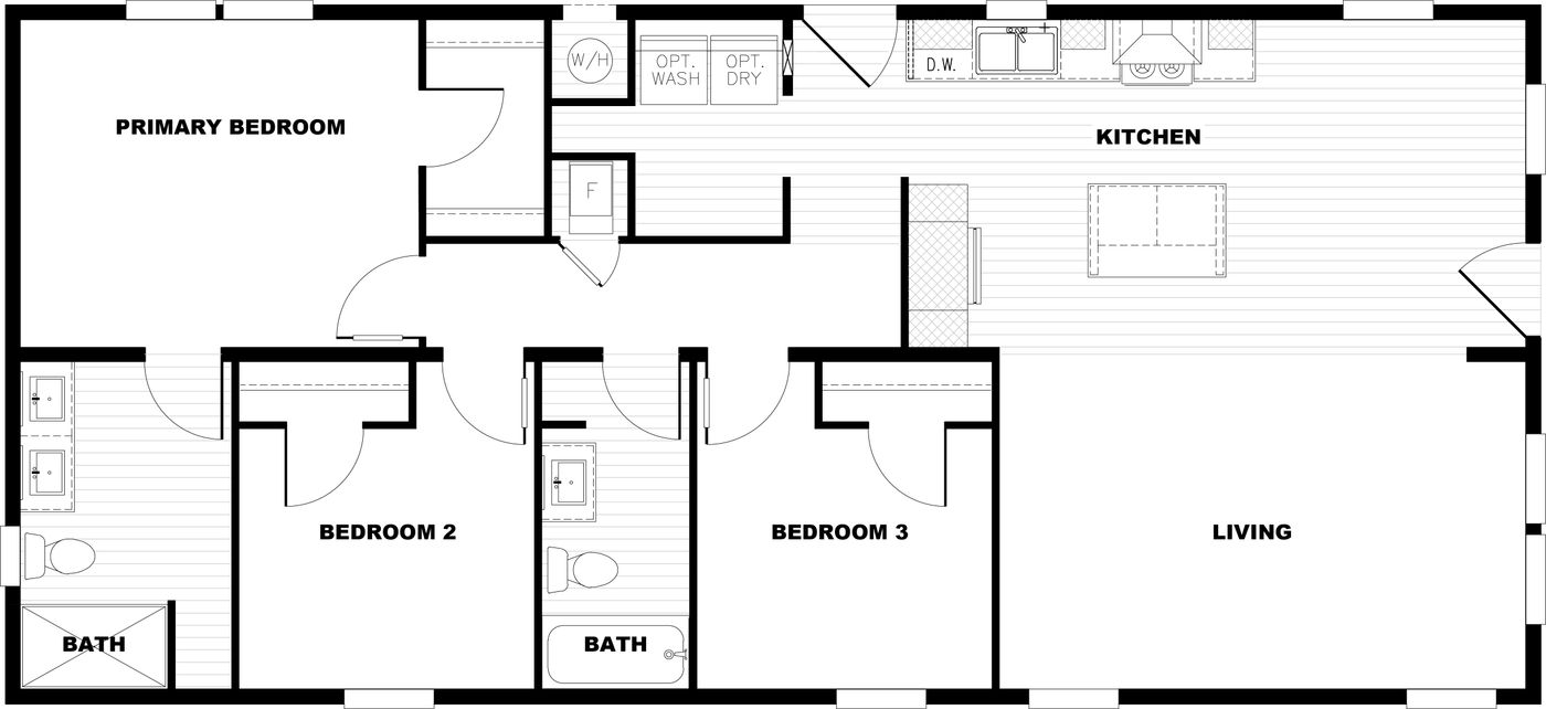 The CMH TEM2452-3A AFRICA Floor Plan. This Manufactured Mobile Home features 3 bedrooms and 2 baths.