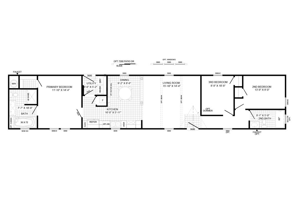 The THE WALSH Floor Plan. This Manufactured Mobile Home features 3 bedrooms and 2 baths.