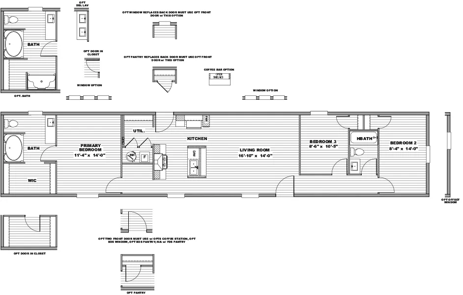 The THE ESSENCE Floor Plan. This Manufactured Mobile Home features 3 bedrooms and 2 baths.