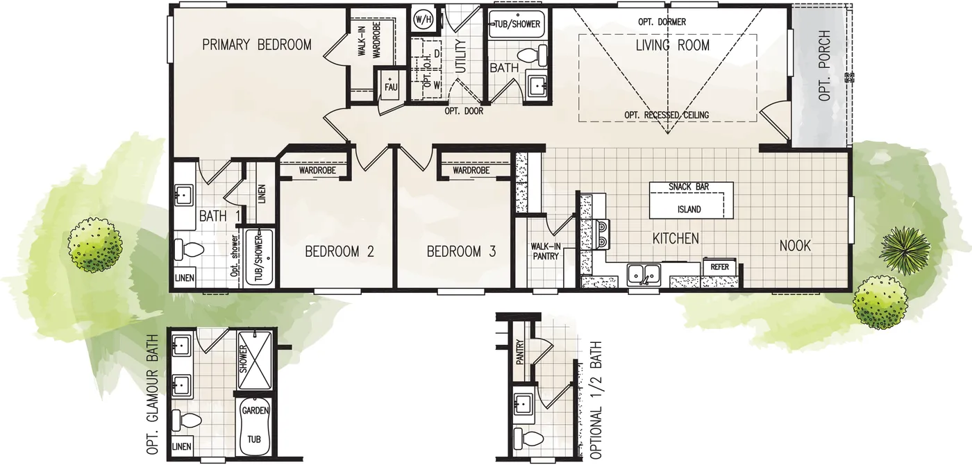 The FAIRPOINT 24563D Floor Plan. This Manufactured Mobile Home features 3 bedrooms and 2 baths.