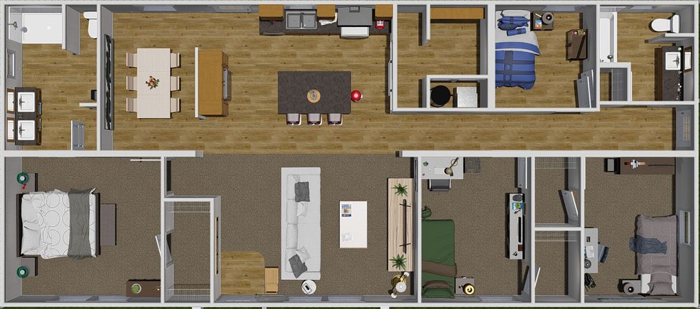 The LOVELY DAY Floor Plan. This Manufactured Mobile Home features 4 bedrooms and 2 baths.