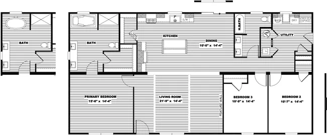 The FARM 3 FLEX ELITE Floor Plan. This Manufactured Mobile Home features 3 bedrooms and 2 baths.