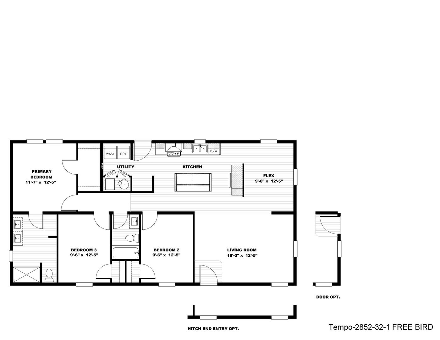 The FREE BIRD 5228-32-1 Floor Plan. This Manufactured Mobile Home features 3 bedrooms and 2 baths.