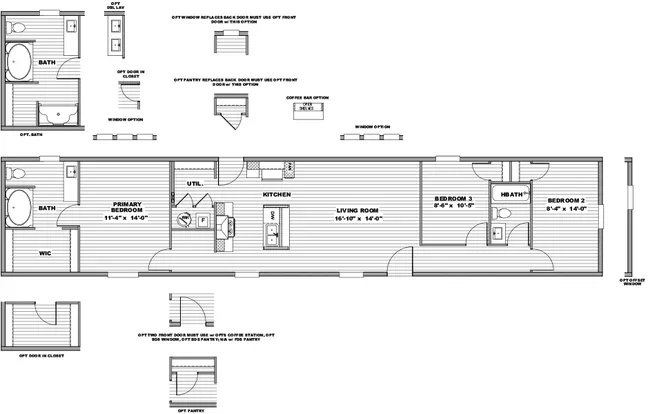 The ESSENCE Floor Plan. This Manufactured Mobile Home features 3 bedrooms and 2 baths.