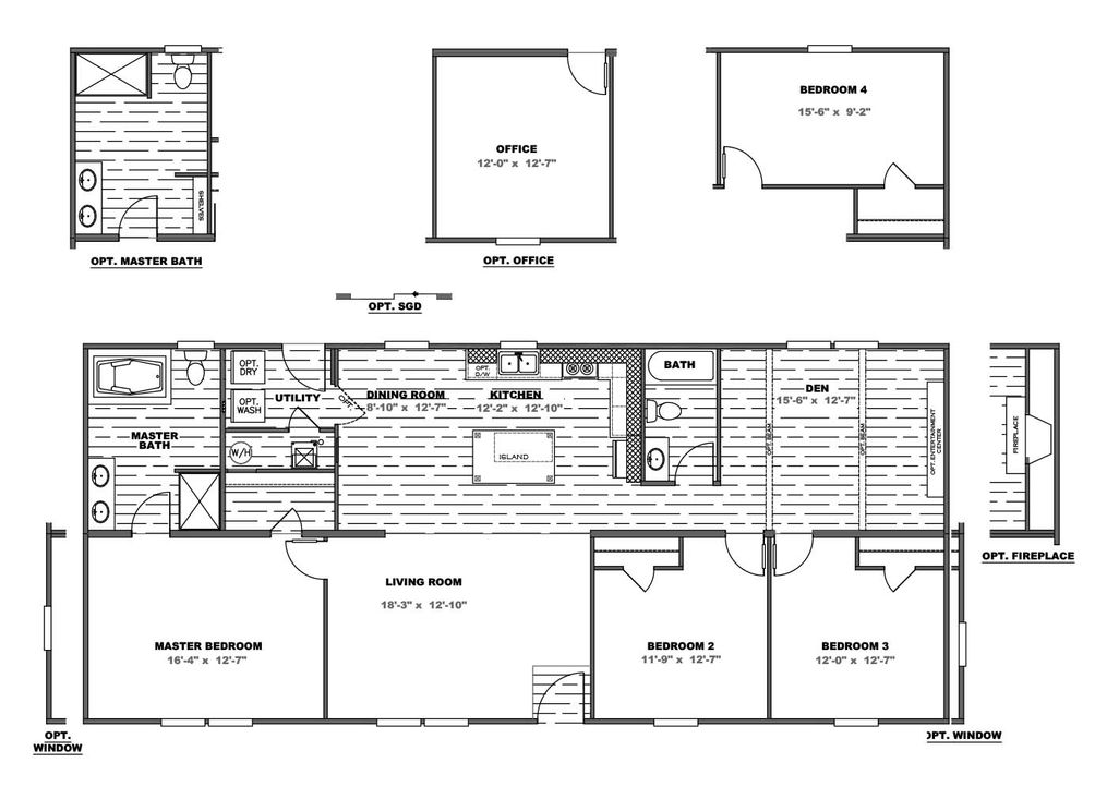 The TRADITION 60B Floor Plan. This Manufactured Mobile Home features 3 bedrooms and 2 baths.