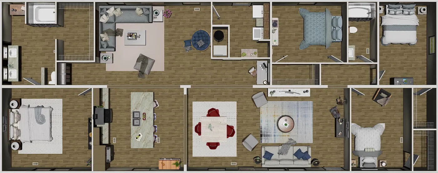 The EVEREST Floor Plan. This Manufactured Mobile Home features 4 bedrooms and 2 baths.