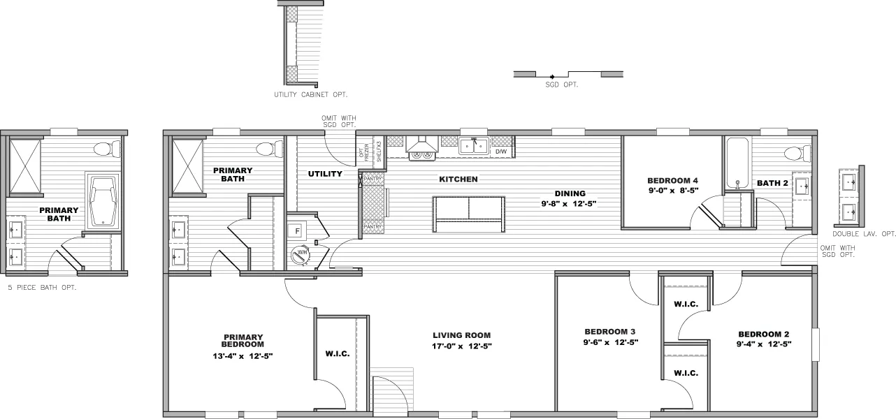 The CADENCE Floor Plan. This Manufactured Mobile Home features 4 bedrooms and 2 baths.