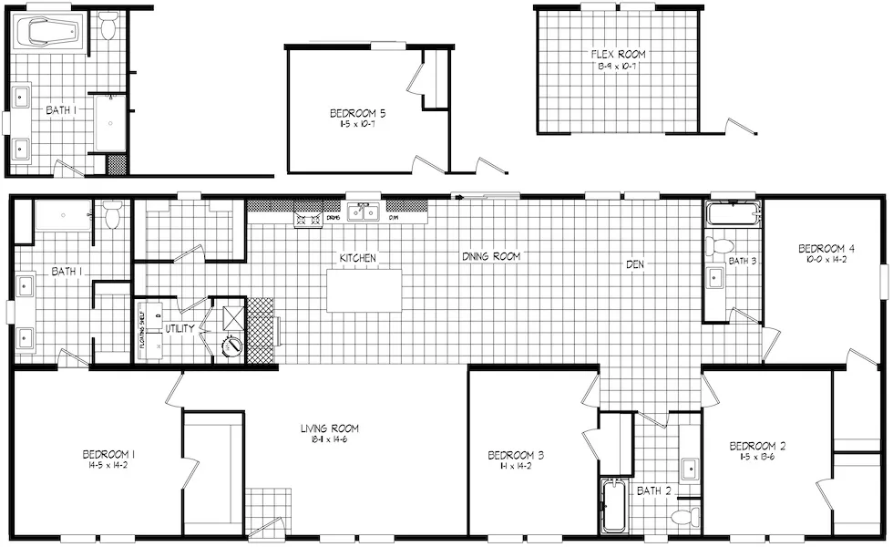 The GRAND Floor Plan. This Manufactured Mobile Home features 4 bedrooms and 3 baths.