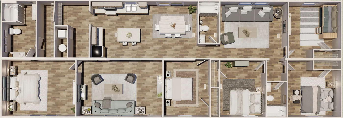 The REDWOOD Floor Plan. This Manufactured Mobile Home features 5 bedrooms and 3 baths.
