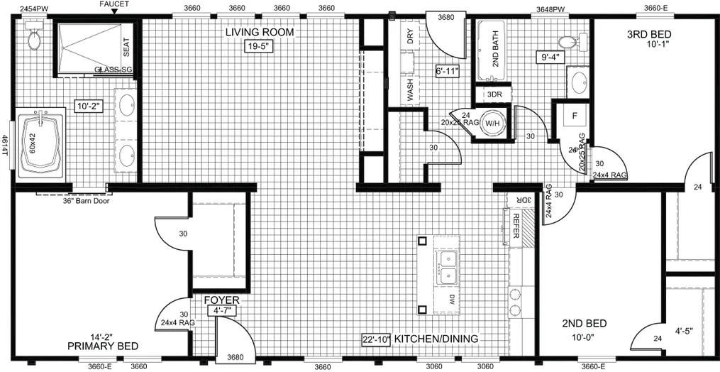 The THE FRANKLIN Floor Plan. This Manufactured Mobile Home features 3 bedrooms and 2 baths.