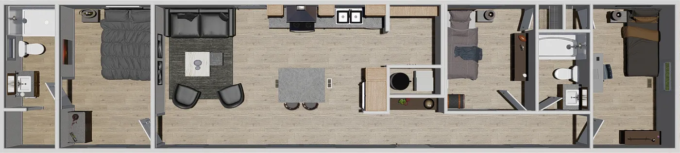 The RHYTHM NATION Floor Plan. This Manufactured Mobile Home features 3 bedrooms and 2 baths.