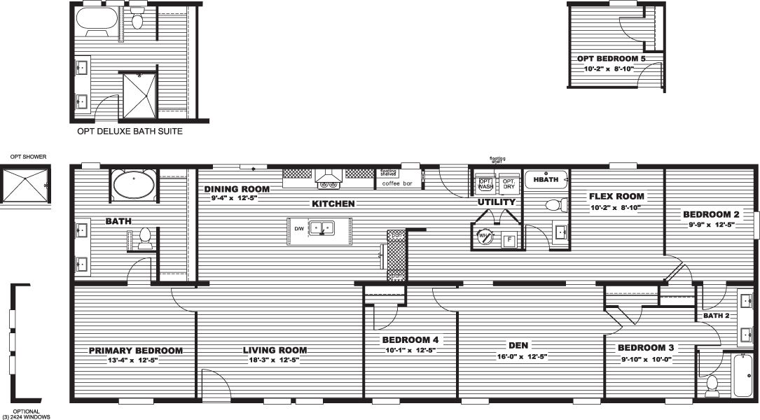 The SNOWCAP Floor Plan. This Manufactured Mobile Home features 4 bedrooms and 3 baths.