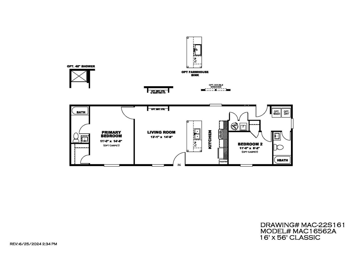 The MAYNARDVILLE CLASSIC 56 Floor Plan. This Manufactured Mobile Home features 2 bedrooms and 2 baths.