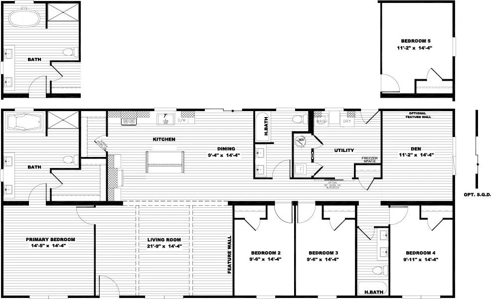 The FARM 4 FLEX ELITE Floor Plan. This Manufactured Mobile Home features 4 bedrooms and 3 baths.