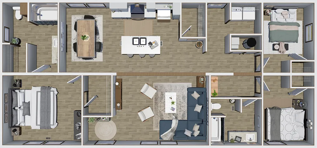 The THE REVEAL Floor Plan. This Manufactured Mobile Home features 3 bedrooms and 2 baths.