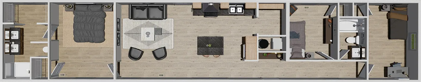 The SOLSBURY HILL Floor Plan. This Manufactured Mobile Home features 3 bedrooms and 2 baths.