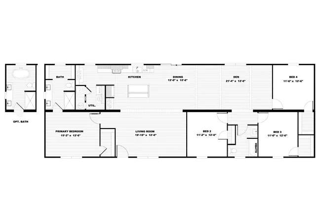 The TINSLEY Floor Plan. This Manufactured Mobile Home features 4 bedrooms and 2 baths.