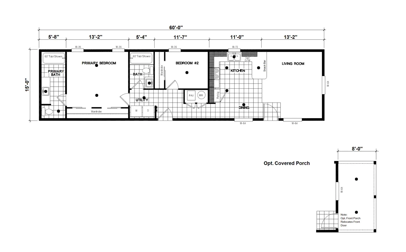 The DRM603N 1560'            DREAM Floor Plan. This Manufactured Mobile Home features 2 bedrooms and 2 baths.
