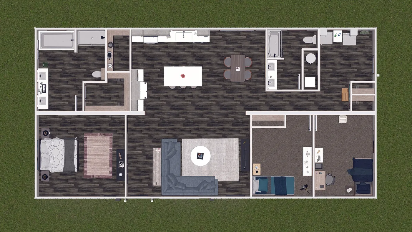 The FARM 3 FLEX ELITE Floor Plan. This Manufactured Mobile Home features 3 bedrooms and 2 baths.