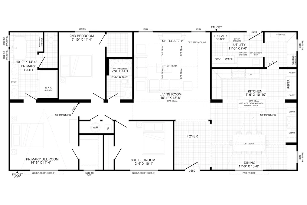 The THE ANNA FAE Floor Plan. This Manufactured Mobile Home features 3 bedrooms and 2 baths.