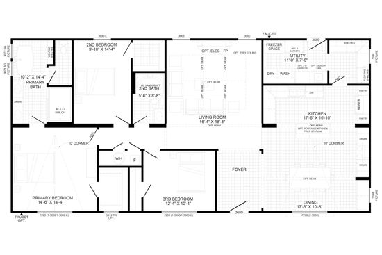 The THE ANNA FAE Floor Plan. This Manufactured Mobile Home features 3 bedrooms and 2 baths.