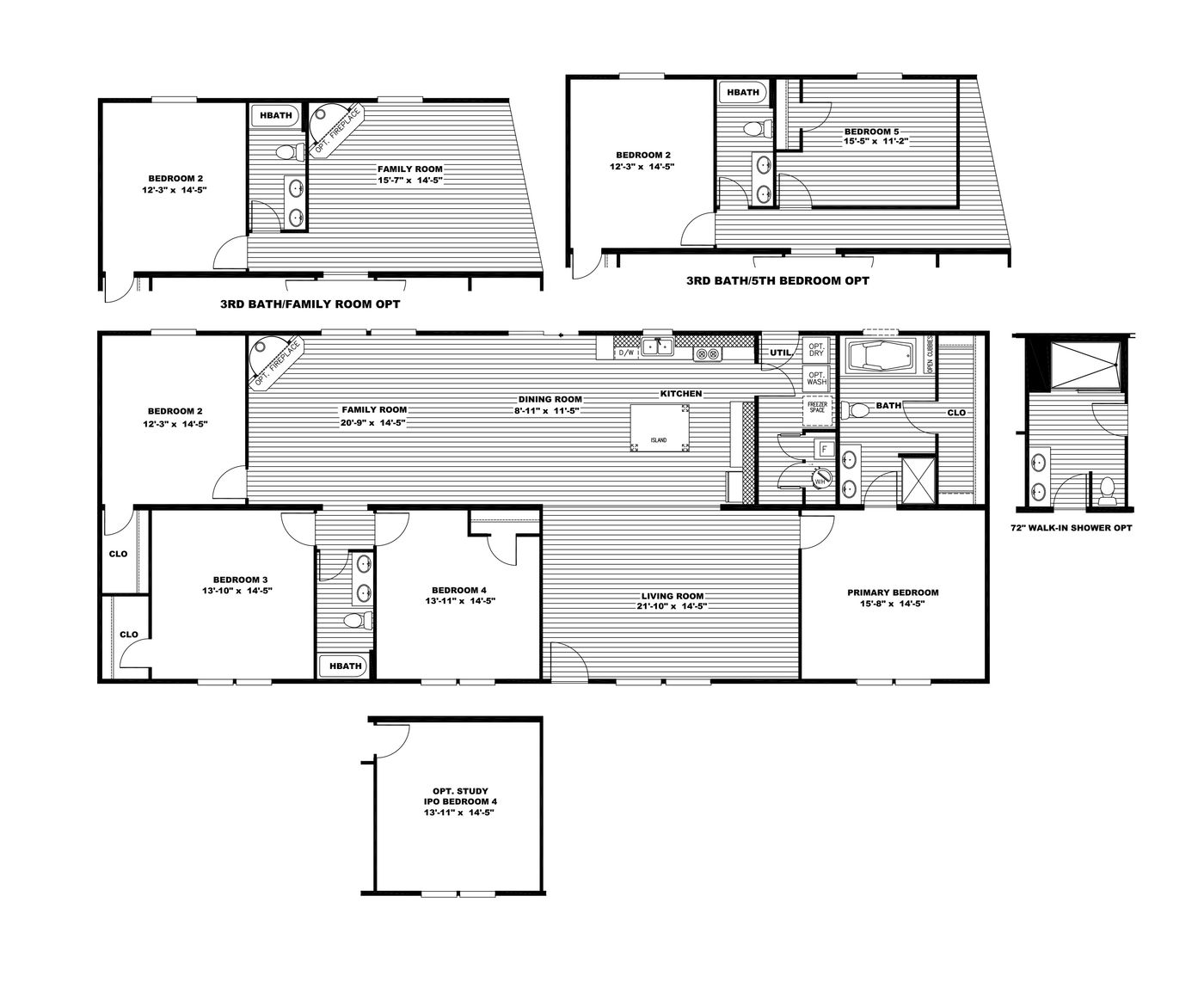 The ULTRA PRO BIG BOY 4 BR 32X76 Floor Plan. This Manufactured Mobile Home features 4 bedrooms and 2 baths.
