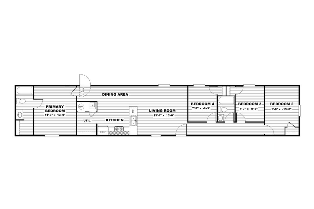 The GRAND Floor Plan. This Manufactured Mobile Home features 4 bedrooms and 2 baths.