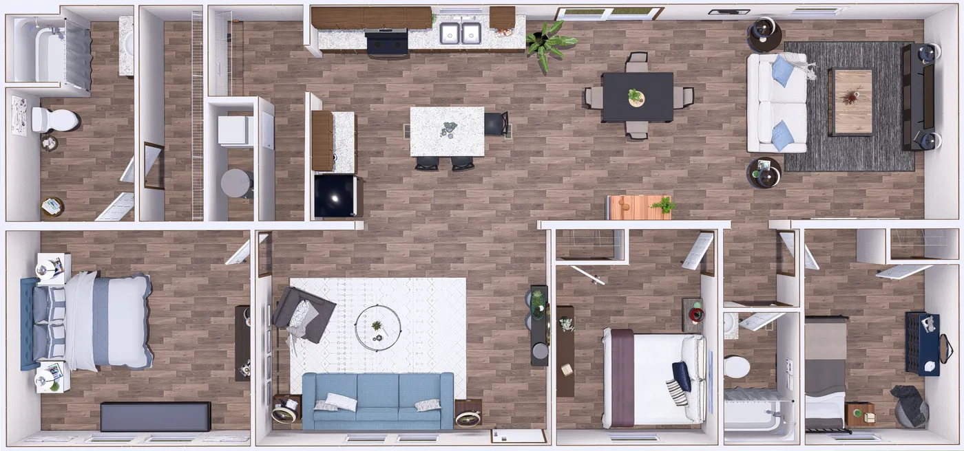 The CEDAR Floor Plan. This Manufactured Mobile Home features 3 bedrooms and 2 baths.