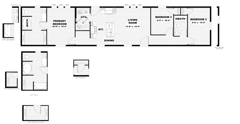 The DYNAMIC Floor Plan. This Manufactured Mobile Home features 3 bedrooms and 2 baths.