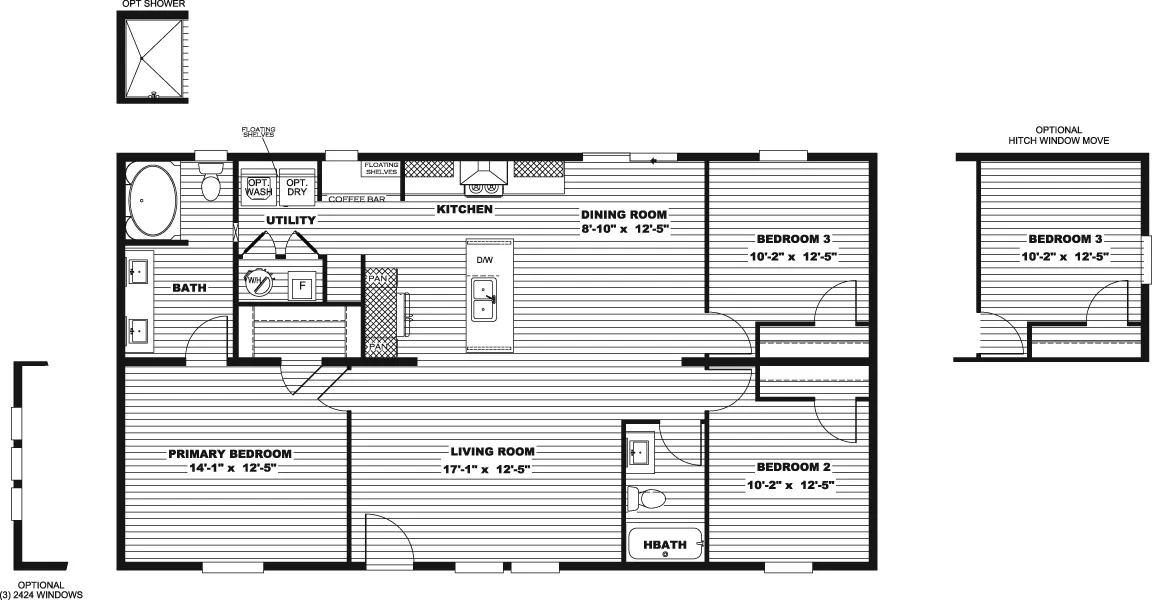 The DESOTO Floor Plan. This Manufactured Mobile Home features 3 bedrooms and 2 baths.