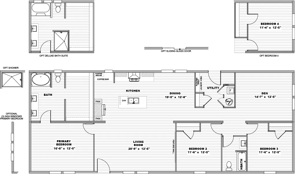 The CROCKETT Floor Plan. This Manufactured Mobile Home features 3 bedrooms and 2 baths.