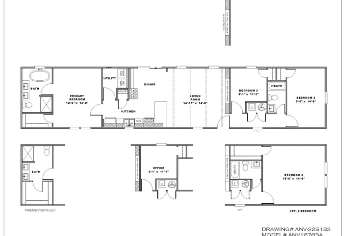 The THE ANNIVERSARY 76 Floor Plan. This Manufactured Mobile Home features 3 bedrooms and 2 baths.