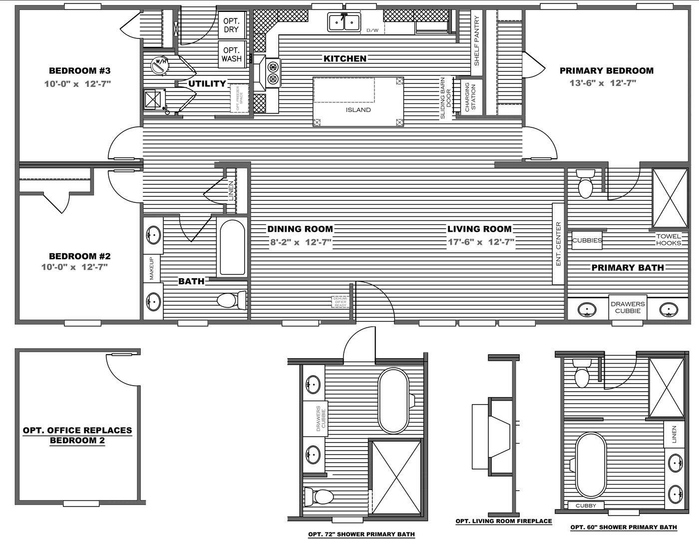 The ISLAND BREEZE Floor Plan. This Manufactured Mobile Home features 3 bedrooms and 2 baths.