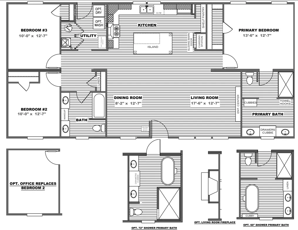 The ISLAND BREEZE Floor Plan. This Manufactured Mobile Home features 3 bedrooms and 2 baths.