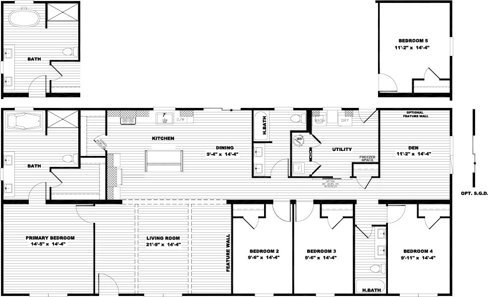 The FARM 4 FLEX ELITE Floor Plan. This Manufactured Mobile Home features 4 bedrooms and 3 baths.