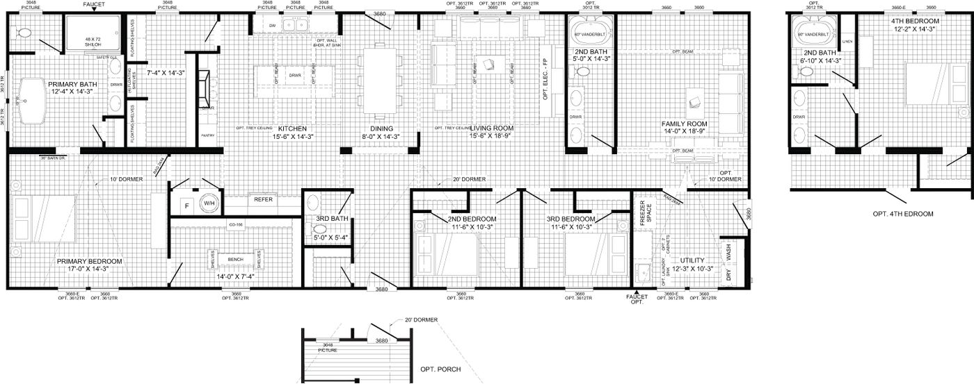 The THE ROCKING CHAIR Floor Plan. This Manufactured Mobile Home features 3 bedrooms and 2 baths.