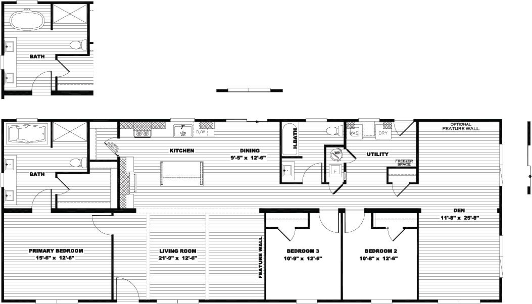 The FARM 3 FLEX DEN Floor Plan. This Manufactured Mobile Home features 3 bedrooms and 2 baths.