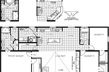 The K2760A Floor Plan. This Manufactured Mobile Home features 3 bedrooms and 2 baths.