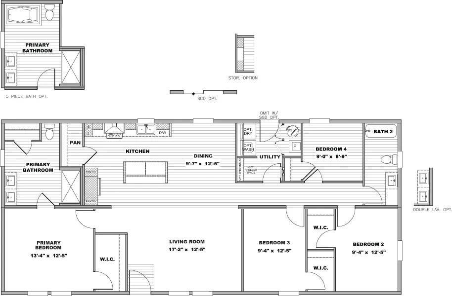 The FORTE Floor Plan. This Manufactured Mobile Home features 4 bedrooms and 2 baths.