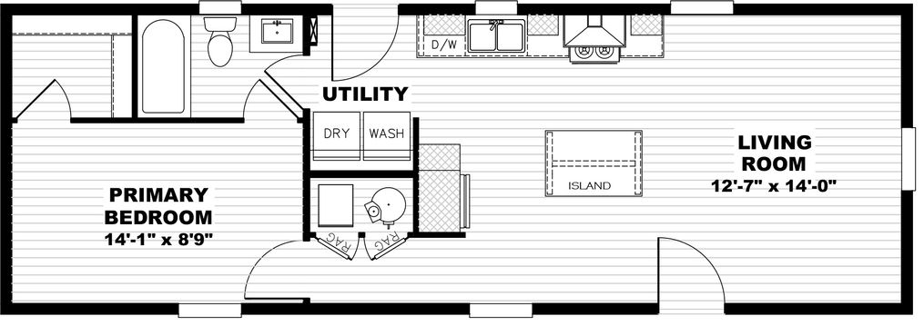 The YESTERDAY Floor Plan. This Manufactured Mobile Home features 1 bedroom and 1 bath.