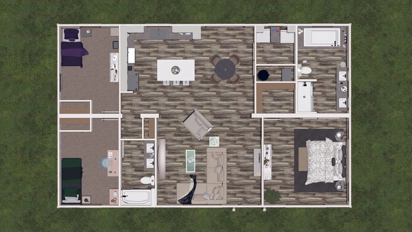 The SAWYER ELITE Floor Plan. This Manufactured Mobile Home features 3 bedrooms and 2 baths.