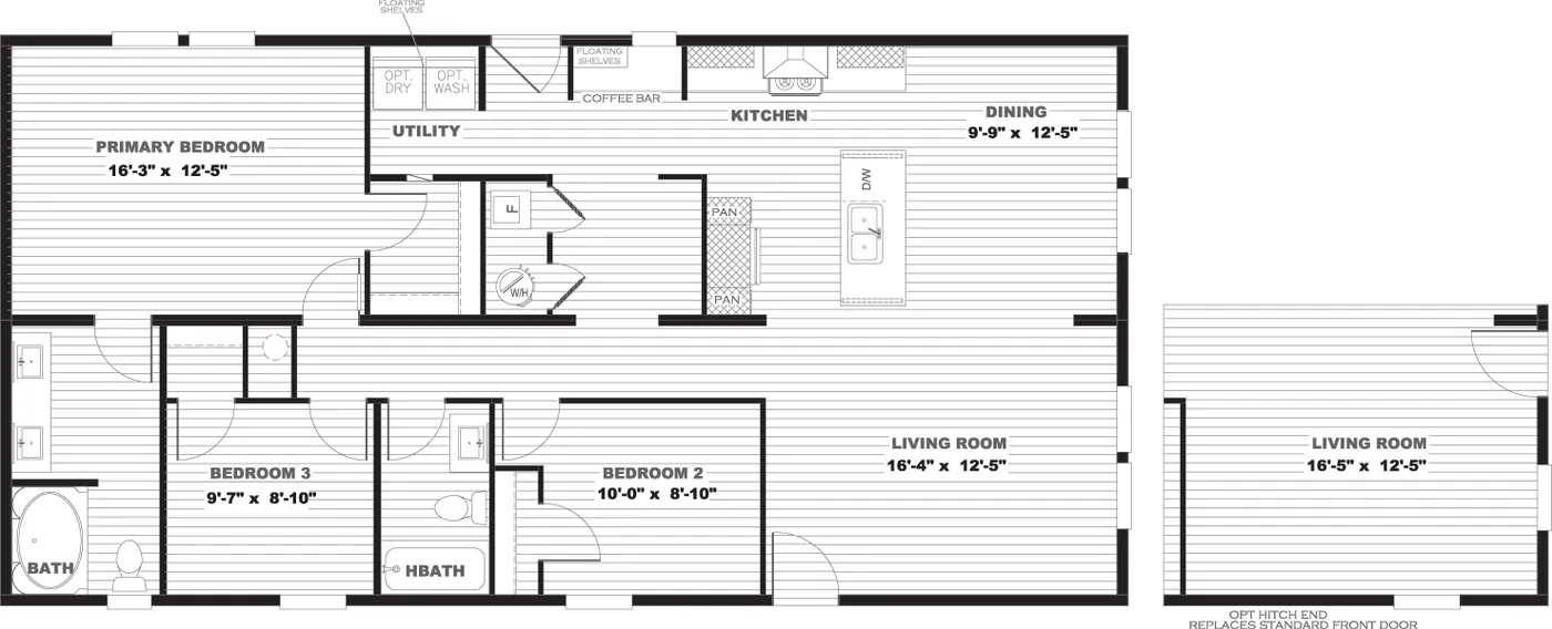The COOK Floor Plan. This Manufactured Mobile Home features 3 bedrooms and 2 baths.