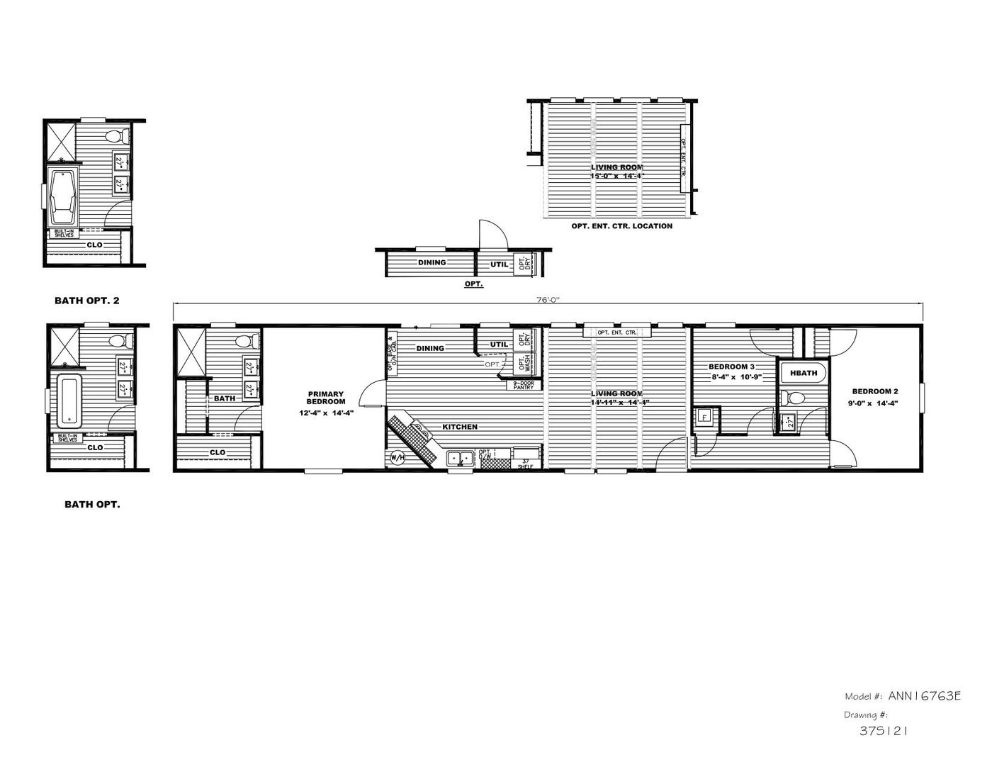 The ANNIVERSARY ENTERTAINER Floor Plan. This Manufactured Mobile Home features 3 bedrooms and 2 baths.