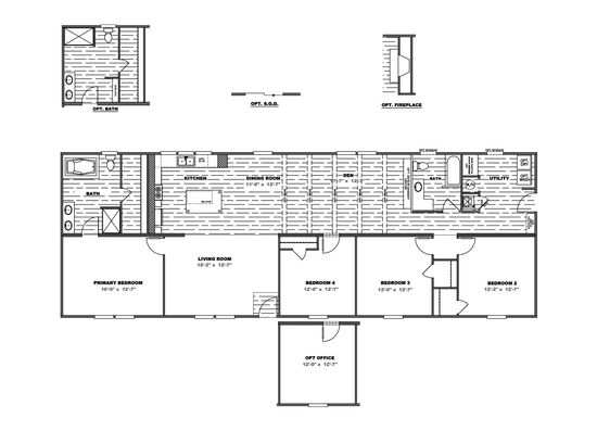 The TRADITION 76C Floor Plan. This Manufactured Mobile Home features 4 bedrooms and 2 baths.